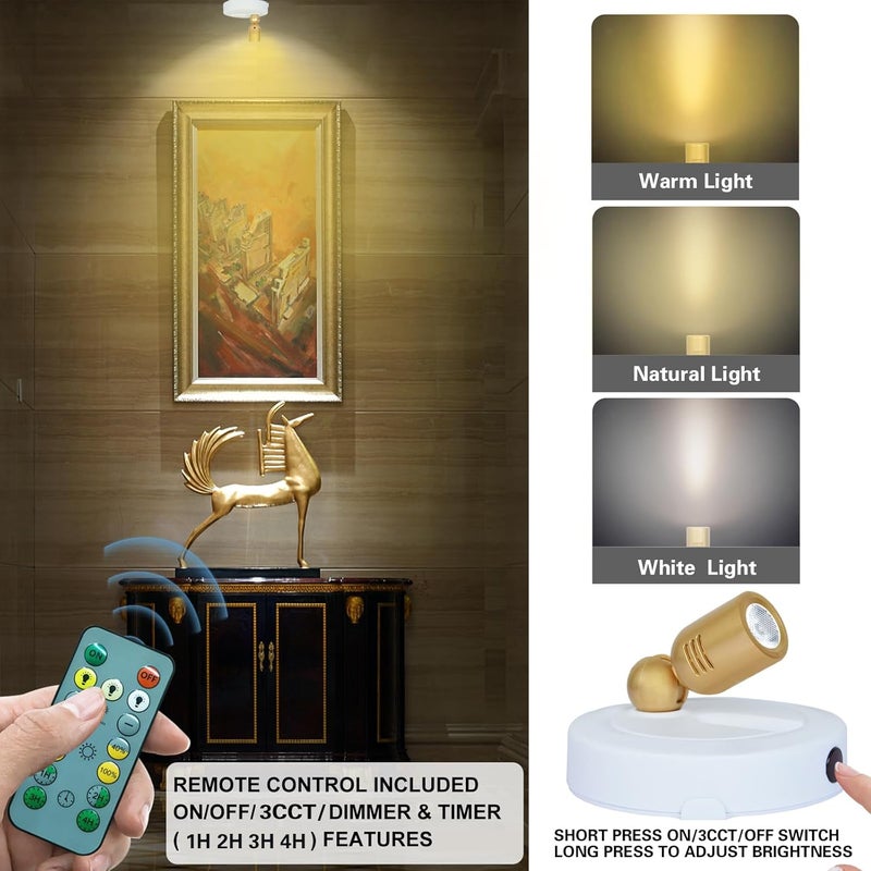 HAMVIDNE Rechargeable LED Spotlight, Indoor Battery Operated Spotlights with Remote, 3 Lighting Modes Up Lights for Plants, Dimmable Timer Picture Lights for Wall Art Painting Tree Spotlight - Image 2